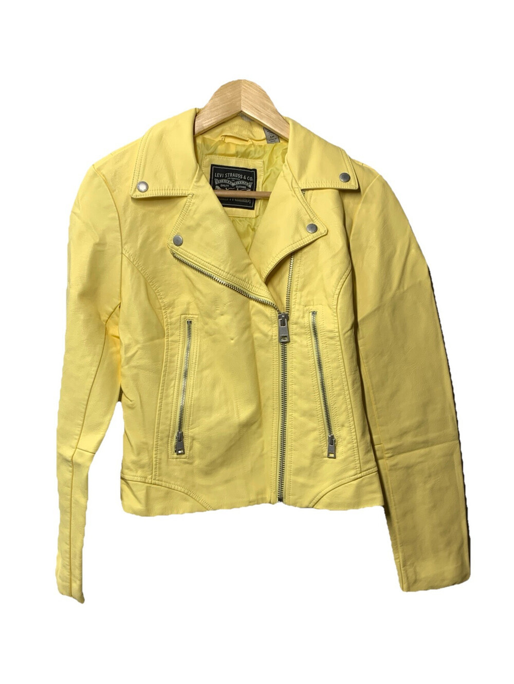 Levis Jacket Womens S Yellow Long Sleeve Moto Biker Cafe Racer Zip Coat LW1RU538